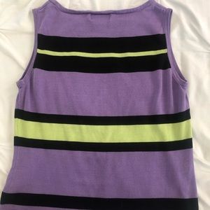 City silk knitwear purple with green and black striped tank top